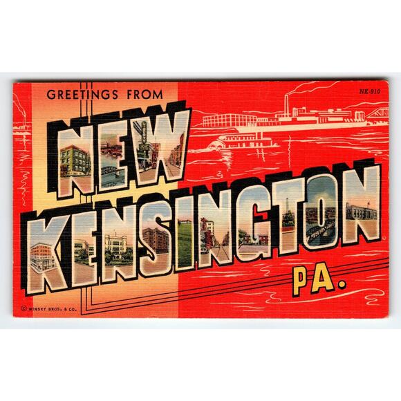 Vintage Large Letter Greetings from New Kensington PA Linen Postcard Minsky Bros - Picture 1 of 2
